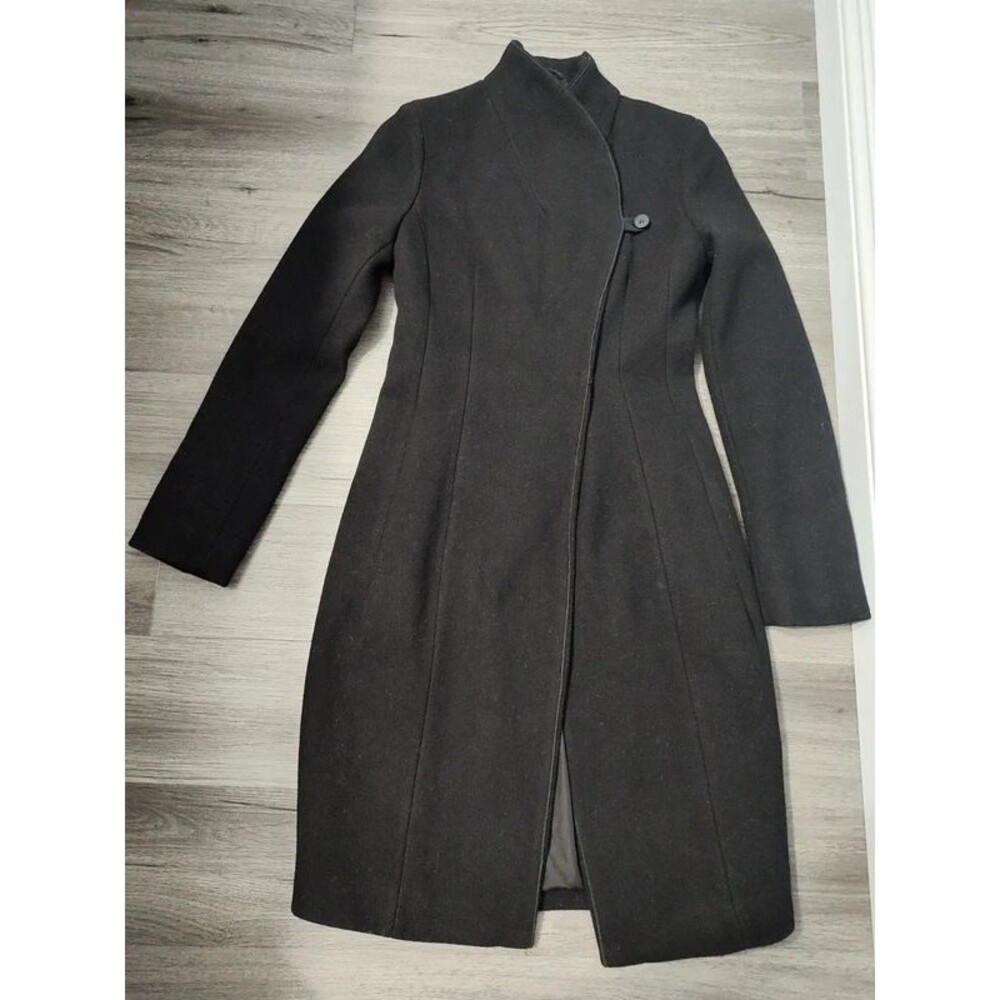 Zara women's black peacoat winter funnel stand up collar crossover like new XS
